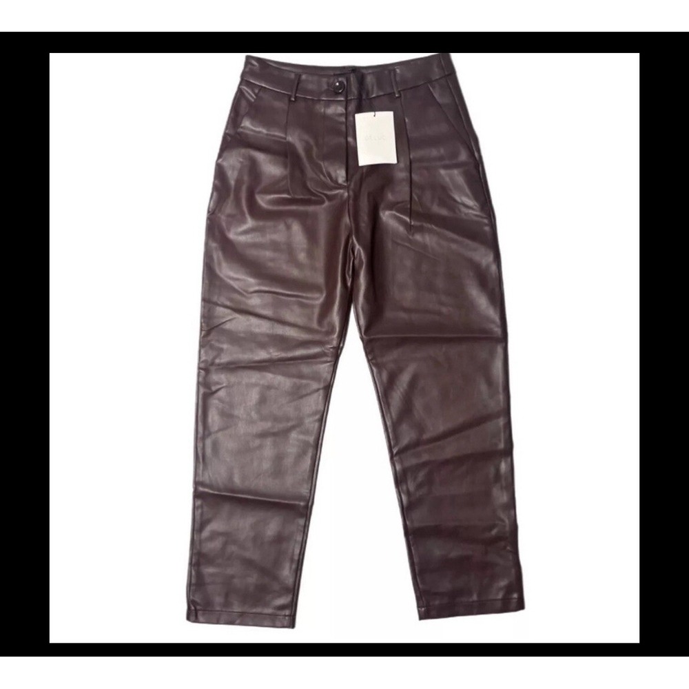 DELUC Faux Leather Pants Womens Size Medium Dark Brown NWT High Rise Y2K